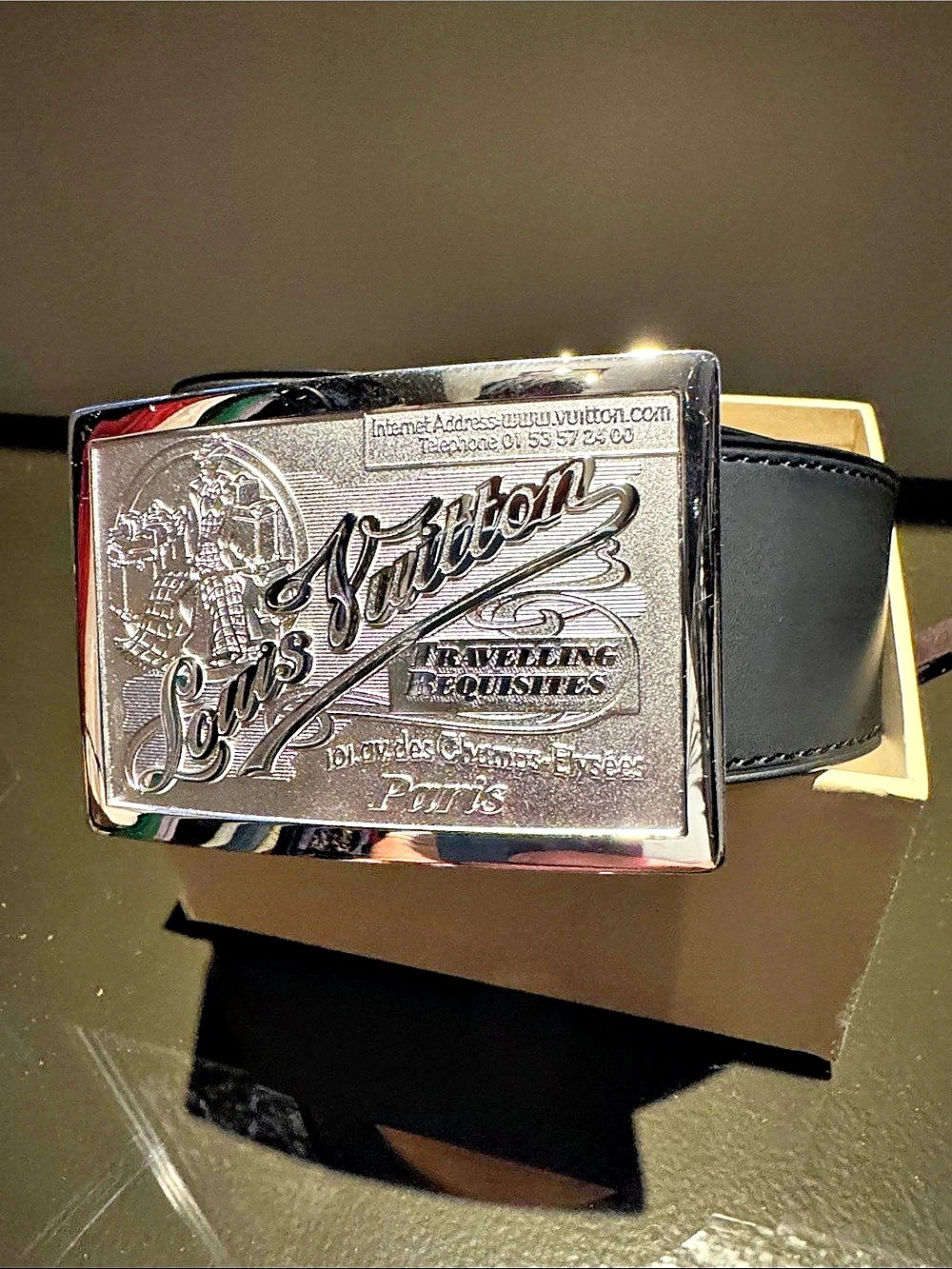 Louis Vuitton Travelling Requisites Belt w/ Silver Buckle & Matte Black Leather